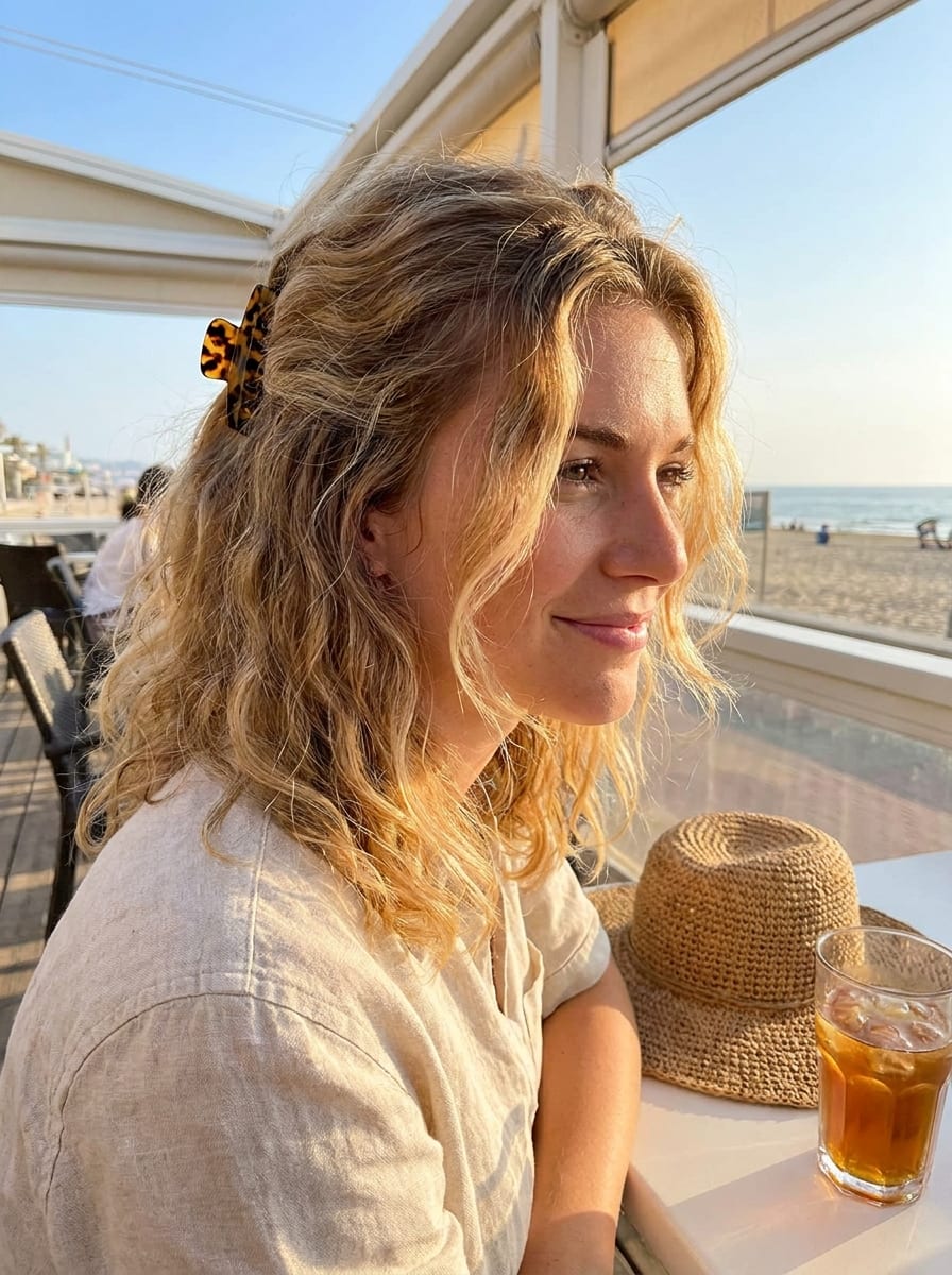 Claw Clip Half-up für kurze bis mittellange Haare - einfache Urlaubsfrisur
